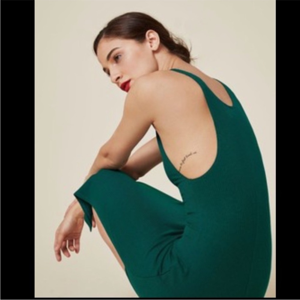 Reformation Diletta Green Ribbed Midi Knit Dress